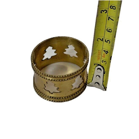 Sold - Vintage Classic Brass Christmas Tree Cut Out Round Napkin Rings Set of 8 - Picture 12 of 12